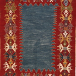 MKL614 Kilim, Natural dyes, hand spun wool, sofra design, Konya-Turkiye. 3'7'' x 4'9''